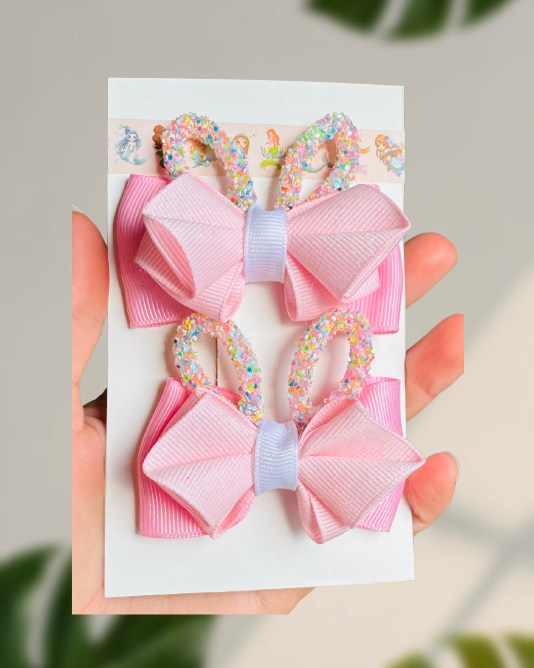 Set of Pink Bows with Sparkly Ears ✨