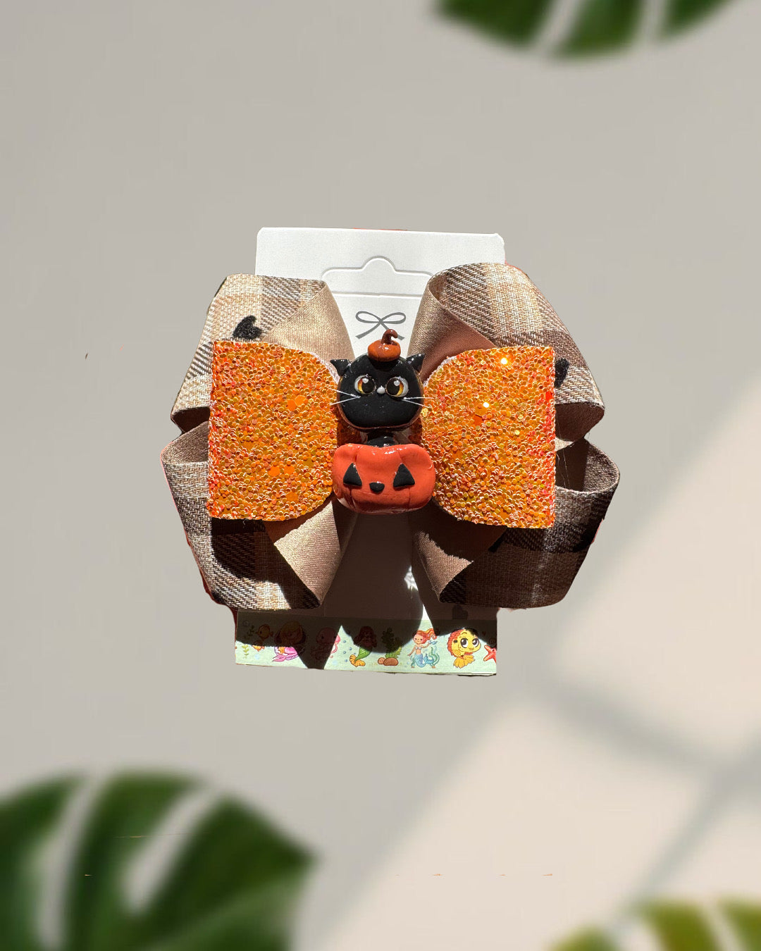 🎃 Halloween Bow – Black Cat & Pumpkin Design